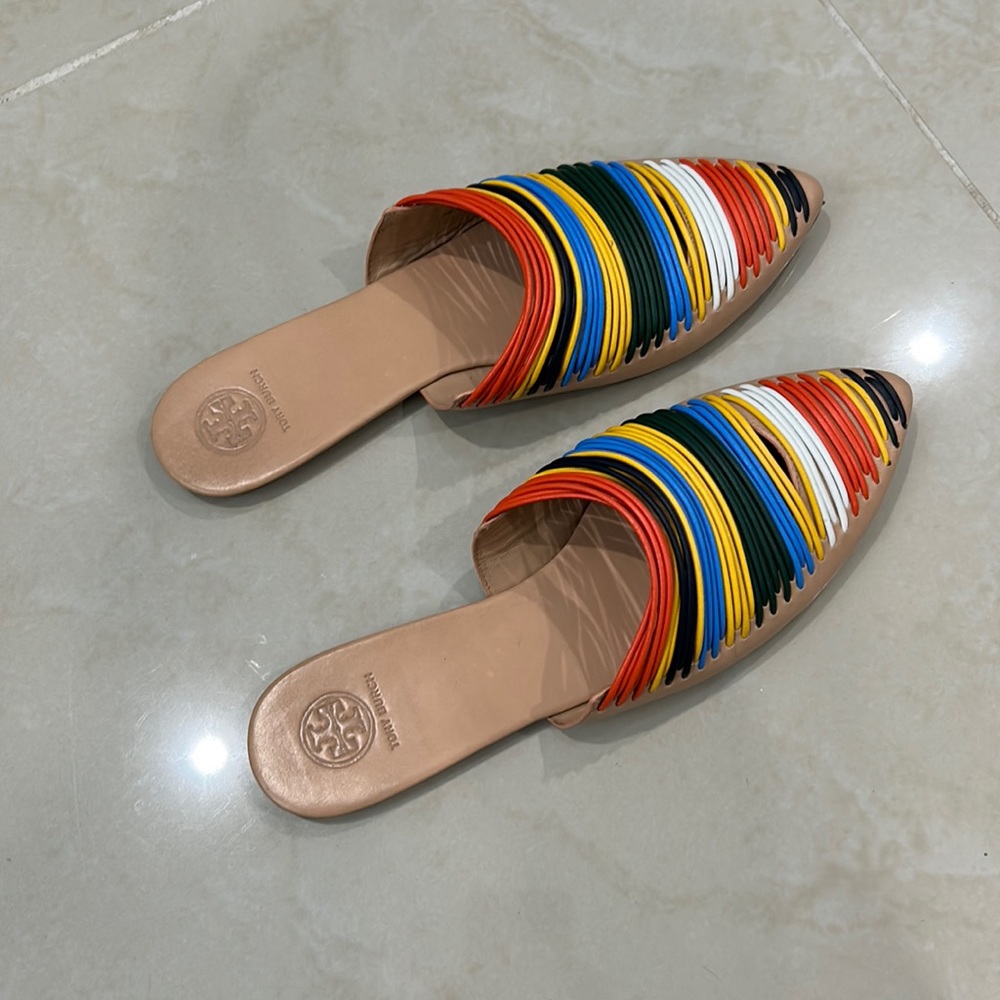 Tory Burch Sienna Pointed Toe Mules in Rainbow Leather